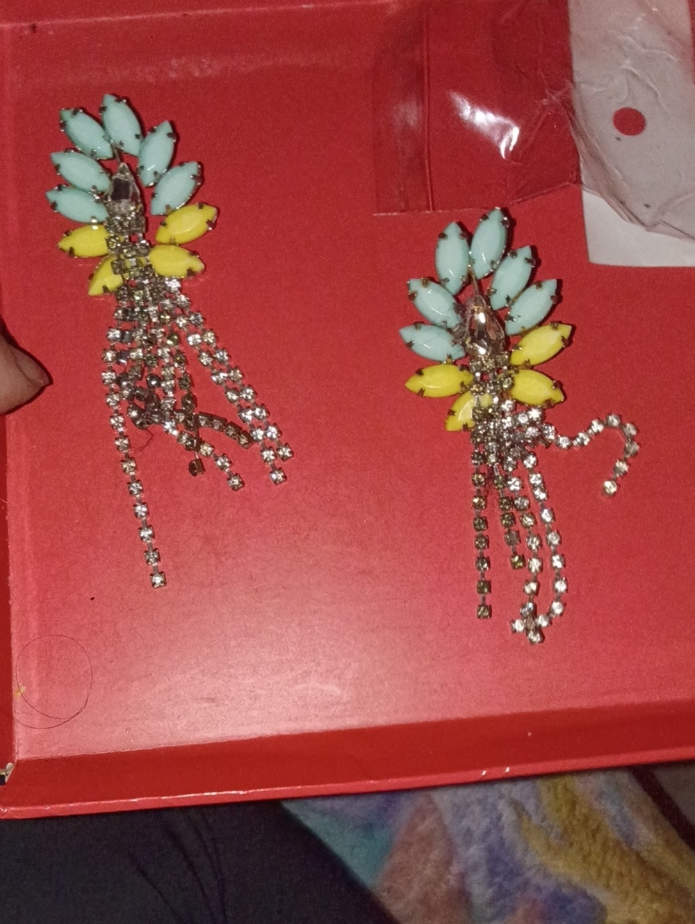 Crystal Drop Statement Earrings in Mint and Yellow